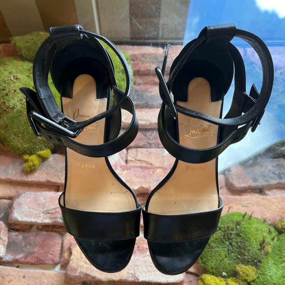 LOUBOUTIN Kid Multipoint 100 Black Leather Sandals SZ 36 (US 6) - Picture 6 of 13